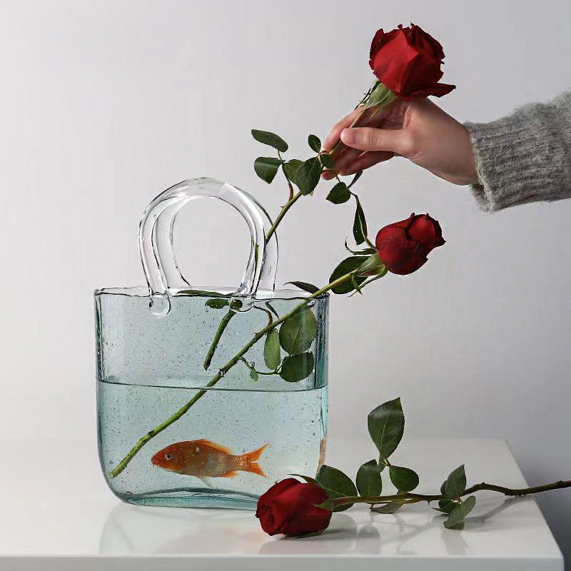 Wedding Home Decor Modern Glass Handbag Vase Perfect for Fresh Flowers Goldfish