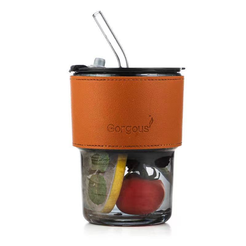 450ml Sealed Tumber Glass Cups with Straw and Lid for Easy Carrying of Coffee Beverage